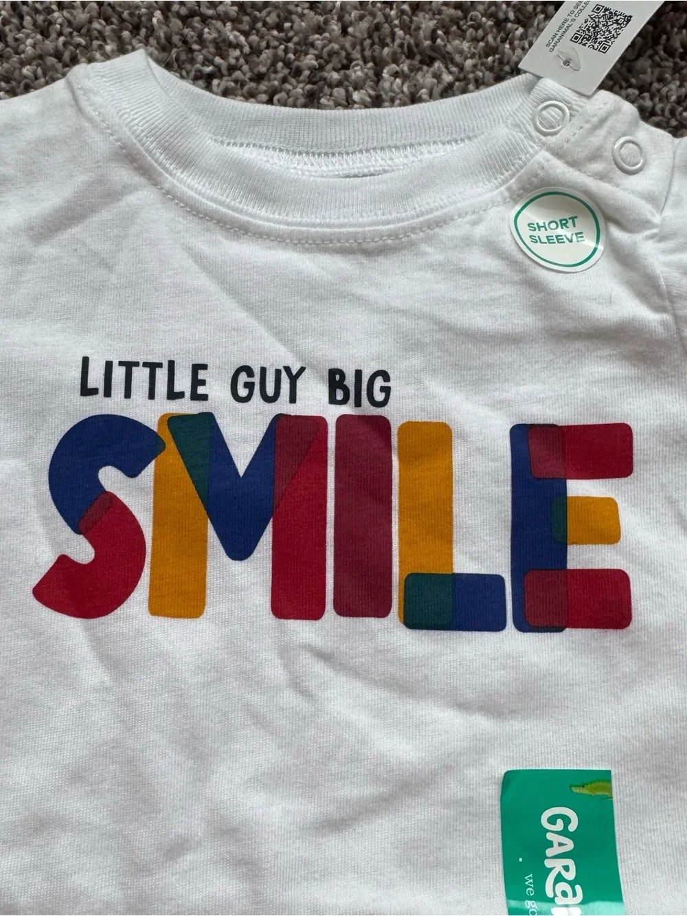 NEW White Short-Sleeve Bodysuit with Blue Stripes & Colorful SMILE Logo